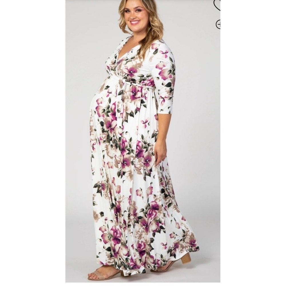 Pink Blush Maternity Post Pregnancy‎ Nursing Faux Wrap Maxi Dress Floral Lrg-3XL